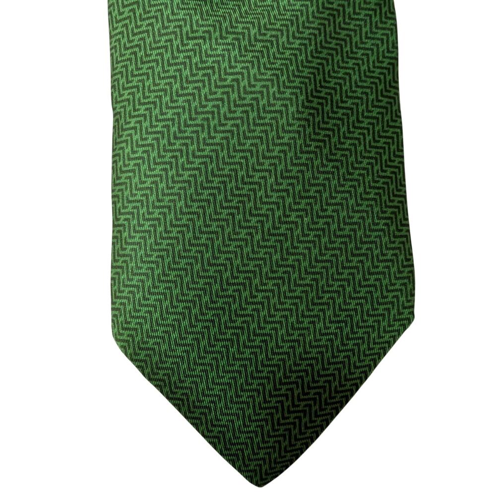 Vintage Hermès 100% Silk Men's Green Tie With Slate Waves W Tie Caddy